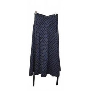 Maiwa Organic Cotton Maxi Wrap Skirt Dark Blue +Black Block Print Hand Dyed L